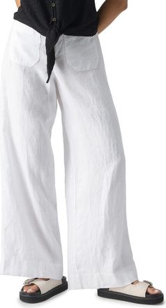 Sanctuary The Marine Linen Wide Leg Pants in White at Nordstrom, Size 34