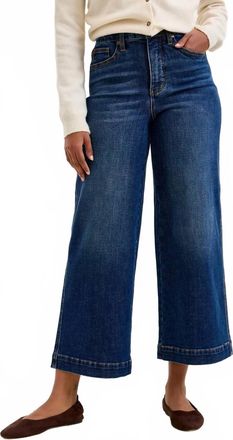 Judy Blue High Waisted Tummy Control Claudia Ankle Wide Jeans In Dark Indigo Wash