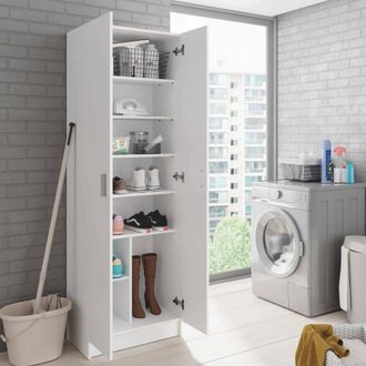 Dmora Dmora - Armario Multiusos Color Blanco, Con Dos Puertas Y Cinco Estantes, 180 X 59 X 37 Cm