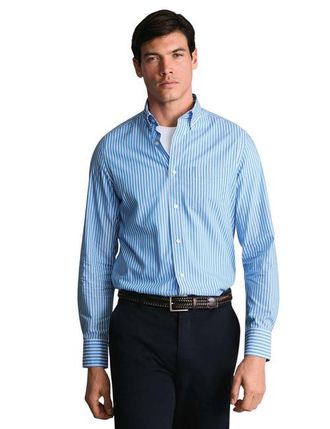 CHARLES TYRWHITT Stripe Stretch Washed Poplin Shirt in Ocean Blue at Nordstrom, Size Xx-Large