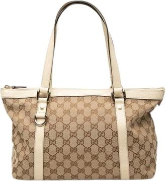 Gucci Pre-owned Canvas Tote Bag - Dames - Vintage Shopper - Beige - ONE Size - Leer - Vintage