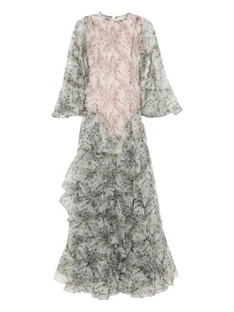 Miau by Clara Rotescu ruffled-effect floral-print maxi dress - women - Polyamide/Silk - 44 - Grey