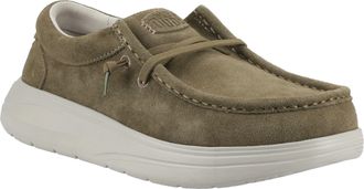 HeyDude Wally X Suede Mens Dark Olive/Stone Grey Moccasins Shoes - Green - Size UK 12