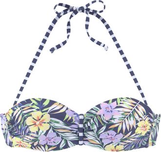 Venice Beach Bandeau-Bikini-Top VENICE BEACH Summer, Damen, Gr. 34, Cup E, bunt (marine, zitrone), Polyamid, Xtra Life LYCRA, bedruckt, floral, Bikini-Oberteile Ba