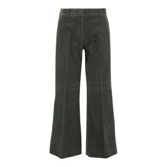 Ql2 Quelledue Wide Trousers, female, Green, Size: 2XS Velvet Melody Pants with Ribbed Knit