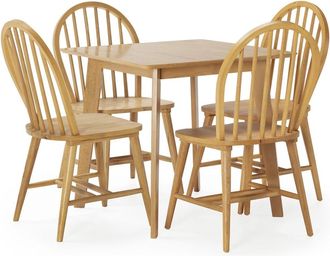 HOMN Juego de mesa 80x80 cm y 4 sillas de comedor color roble