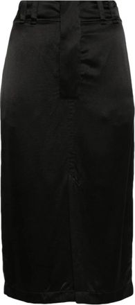 Saint Laurent Zwarte Zijden Midi Rok met Split - Dames - Midirokken - Zwart - L - Rokken