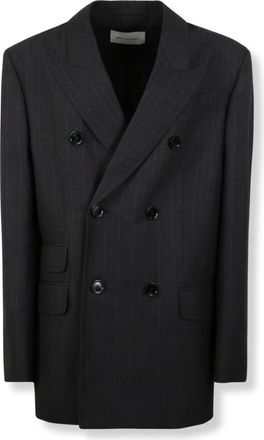 Ami Gestreepte wollen double-breasted blazer - Dames - Jassen - Zwart - Maat: XS Wol