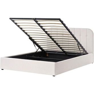 Beliani Letto Matrimoniale con Contenitore in tessuto bianco sporco 160 x 200 cm Dreux