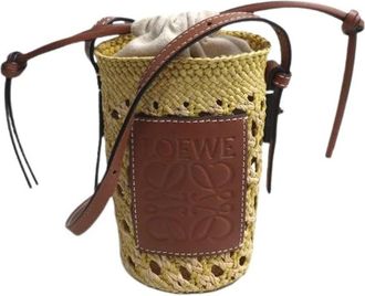 Loewe Pre-owned Anagram Raffia Shoulder Bag - Dames - Vintage Tas - Geel - ONE Size - Leer - Vintage