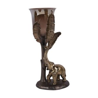 The Libra Company Kariba Elephant Hurricane Large - Glass/Aluminium - L17 x W17 x H37 cm in Brown