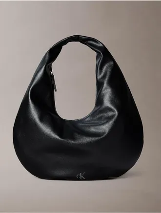Calvin Klein Womens Pebble Grain Crescent Shoulder Bag - Black