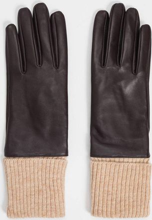 Twinset Guanti in pelle e misto lana con polsini a costine