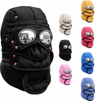 Generic 2026 New Winter Thermal Hat with Glasses Windproof Ski Mask Cap Fashion Warm Hat for Cycling, Hiking, Skiing and Outdoor (Black)