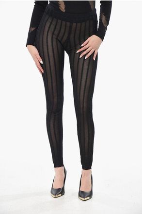 The Attico See-Through Knit Leggings with Striped Pattern size 40