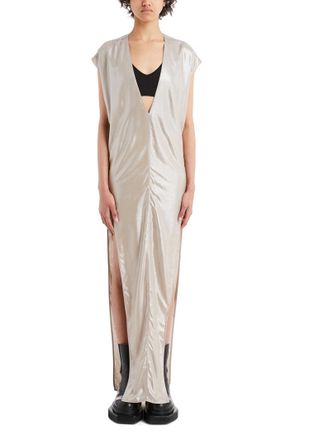 Rick Owens Long V Neck Gown In Silver