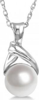 Allurez White Akoya Cultured Round Pearl Solitaire Pendant 14K White Gold 6mm