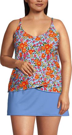 Lands End Plus Size Chlorine Resistant Tulip Hem Tankini Swimsuit Top in Blue Springside Floral at Nordstrom, Size 2X