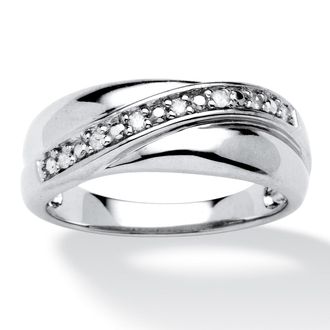 Palm Beach Jewelry Mens 1/10 TCW Round Diamond Wedding Band in Platinum-Plated