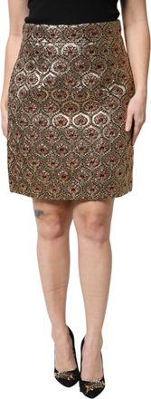 Dolce & Gabbana Brown Polyester Brocade A-line Mini Womens Skirt