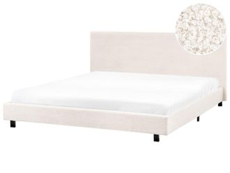 Beliani Cama matrimonial de tejido blanco 180x200