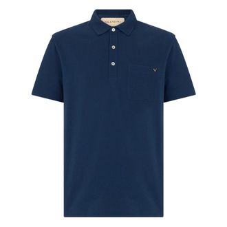 Valentino Garavani Pique Cotton Polo With VGold - male - Valentino Garavani - Polo Shirts - Blue - L - Tops
