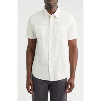 Dark Seas Gildale Textured Stripe Short Sleeve Cotton Snap-Up Shirt in Off White at Nordstrom, Size Xx-Large