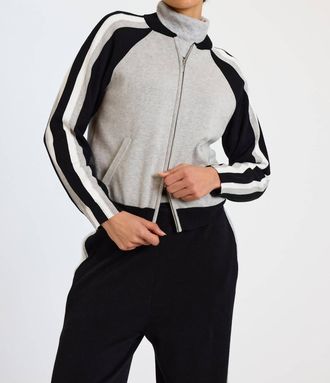 Brodie Valerie Stripe Bomber Jacket In Grey Haze/black, Ivory