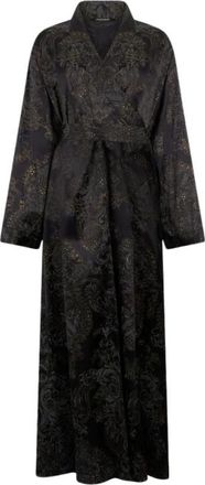 Roberto Cavalli Ornamental Silk Kimono Dress - Dames - Wikkelkleedje - Zwart - S - Leer - Kleedjes