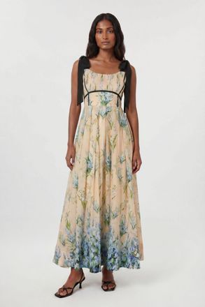 Karen Millen Womens Floral Silk Cotton Tie Strap Woven Midi Dress - Light Blue