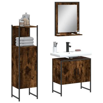vidaXL Set De Muebles Ba&ntilde;o 3 Pzas Madera Contrachapada Roble Ahumado Vidaxl