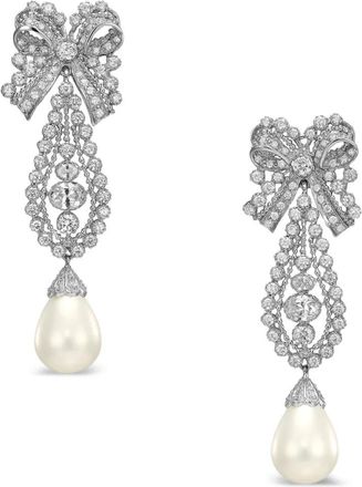 Anabela Chan 14K white gold and rhodium vermeil Dentelle Bow pearl and diamond earrings - women - Rhodium Vermeil/14kt White Gold/Lab-Grown Simul