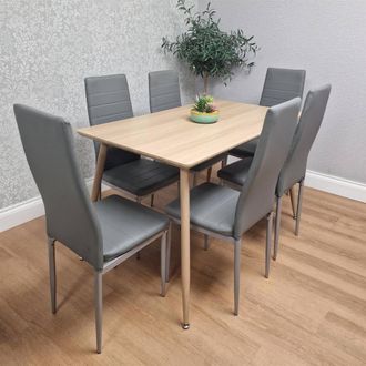 Kosy Koala Dining Table Set with 6 Grey Faux Leather Chairs Dining Room Furniture in Beige | Size: 120 cm x 70 cm