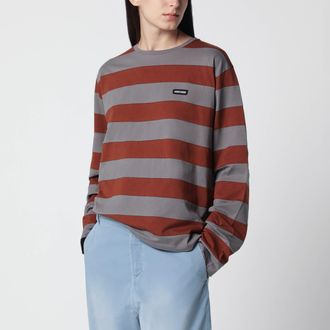 Miu Miu T-shirt a righe in jersey di cotone Ferro/Tabacco