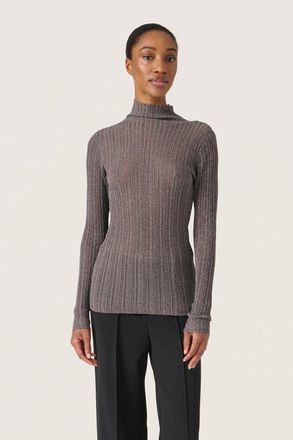Soaked In Luxury SLLaisa Metallic Turtleneck Pullover in Gun Metal at Nordstrom, Size Xx-Large
