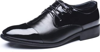 Generic Formal Shoes Dress Oxford for Men Lace Up Patchwork Round Cap Toe Patent Vegan Leather Low Top Non Slip Resistant Rubber Sole Block Heel Business Suit