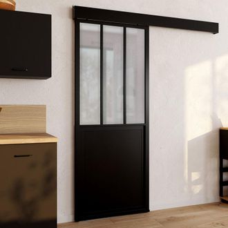 IDMarket Kit De Puerta Corredera De Cristal De 83 Cm En Cristal Templado Esmerilado, Metal + Mdf Con Riel Y Fijaciones