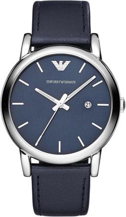 Emporio Armani Accessoires, Heren, Grijs, ONE Size, Leer, Klassiek Quartz Horloge