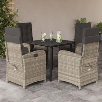 vidaXL Set Comedor De Jard&iacute;n 5 Pzas Cojines Rat&aacute;n Sint&eacute;tico Gris Claro Vidaxl