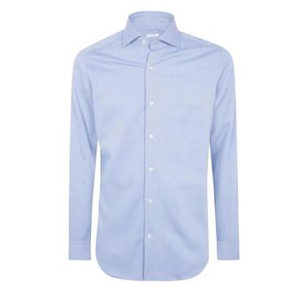 Caliban Exclusief overhemd van stretch-popelinekatoen - Heren - Overhemden - Blauw - Maat: L Katoen