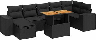 vidaXL Set Sof&aacute;s Jard&iacute;n Y Cojines 5 Pzas Rat&aacute;n Sint&eacute;tico Acacia Negro Vidaxl