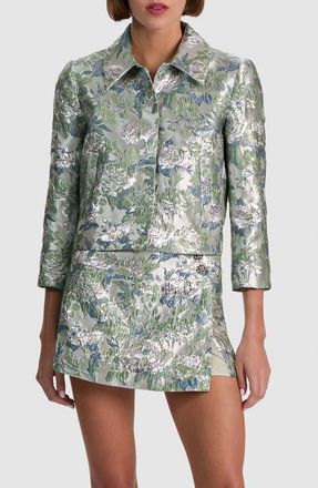 Alice & Olivia Weston Metallic Floral Jacquard Crop Jacket in Light Sage at Nordstrom, Size X-Small