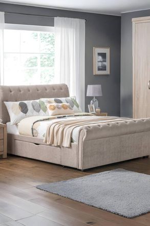 Julian Bowen Ravello King Beige Chenille Storage Bed with 2 Drawers
