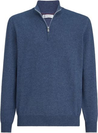 Brunello Cucinelli Maglione in cashmere con mezza zip - Blu