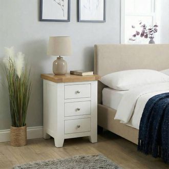 Home Source Industries 3 Drawer Bedside Cabinet Nightstand Side Table Oak Top Solid Wooden in White