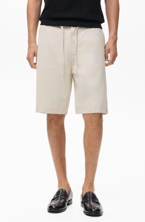 Mango Drawstring Cotton & Linen Bermuda Shorts in Ecru at Nordstrom, Size 31