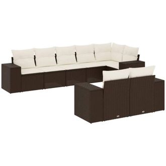 vidaXL Set Sof&aacute;s De Jard&iacute;n 8 Piezas Y Cojines Rat&aacute;n Sint&eacute;tico Marr&oacute;n Vidaxl