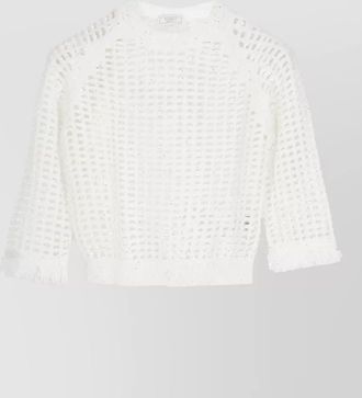 PESERICO cotton crewneck sweater sequins perforated knit