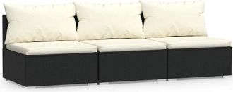 vidaXL Sof&aacute; De 3 Plazas Con Cojines Rat&aacute;n Sint&eacute;tico Negro Vidaxl