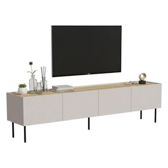 Dmora Mueble De Tv Scopa, Aparador De Sal&oacute;n Con Cuatro Puertas Batientes Y Cuatro Compartimentos Interiores, Elevado Del Suelo, 200x40 H52 Cm, Beige Y Roble